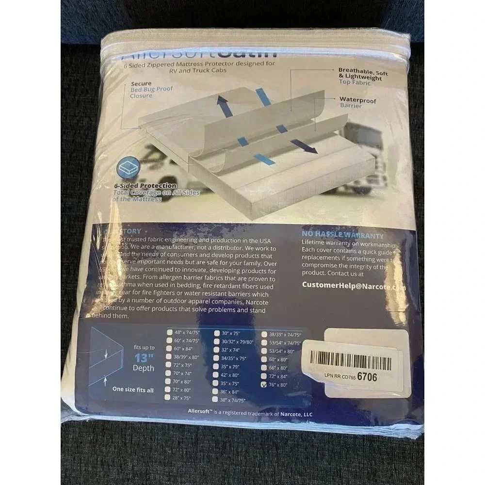 RV Truck Cab Zippered Mattress Encasement Protector Cover Waterproof 76x80